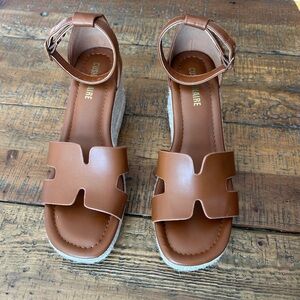 Brown Leather Wedge Sandals